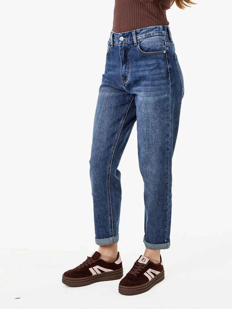 Jeans donna boyfriend con elastico in vita - jeans
