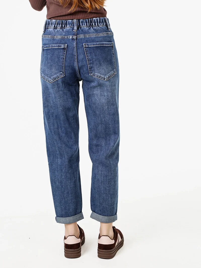 Jeans donna boyfriend con elastico in vita - jeans