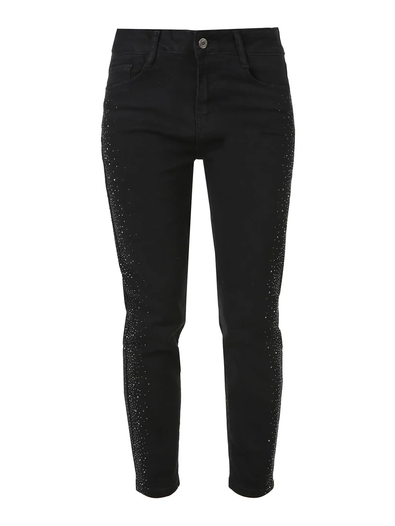 Jeans donna slim fit con dettagli laterali micro borchie - nero