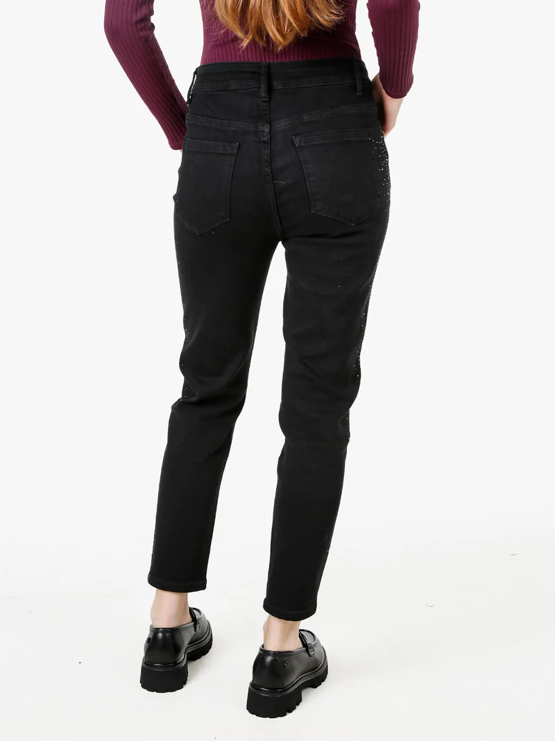 Jeans donna slim fit con dettagli laterali micro borchie - nero