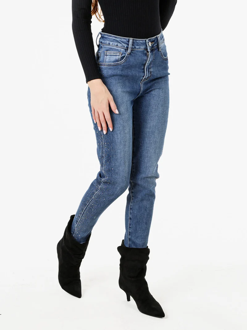 Jeans donna slim fit con dettagli laterali micro borchie - jeans