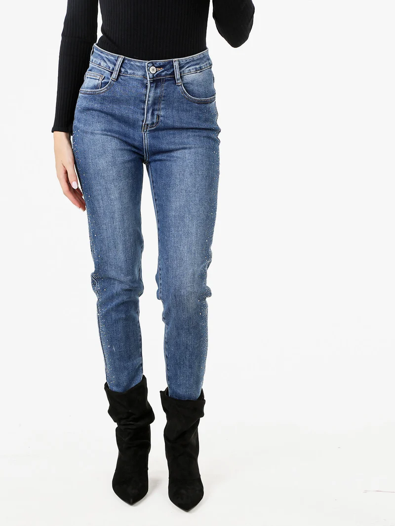 Jeans donna slim fit con dettagli laterali micro borchie - jeans