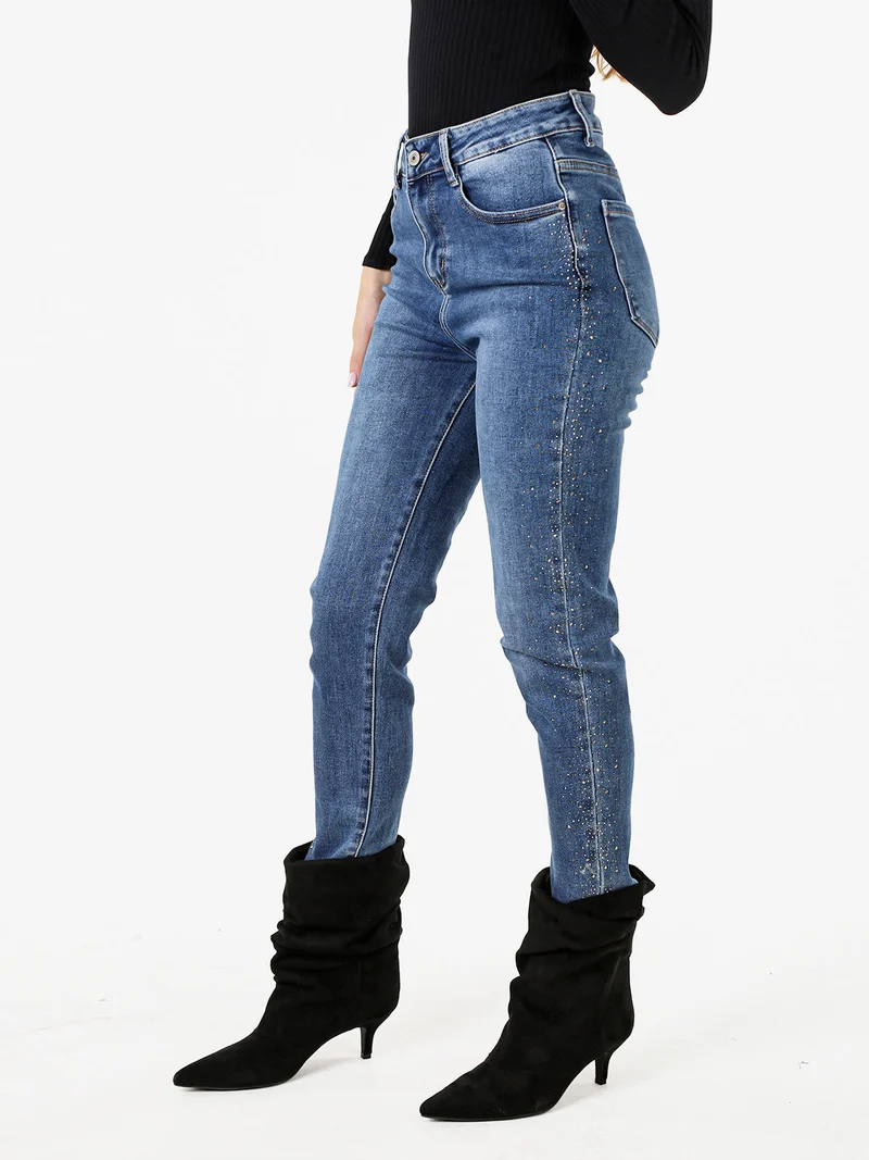 Jeans donna slim fit con dettagli laterali micro borchie - jeans