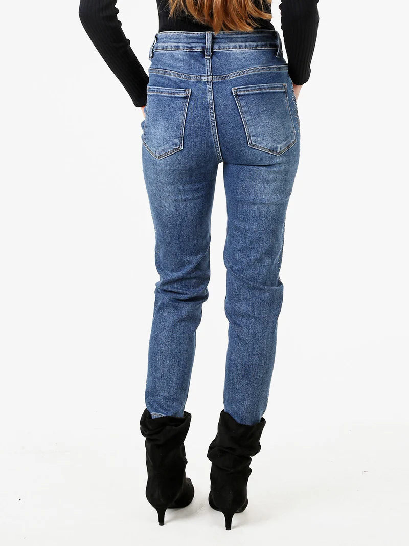 Jeans donna slim fit con dettagli laterali micro borchie - jeans