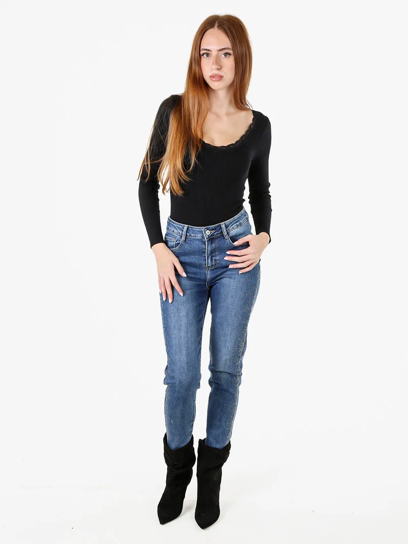 Jeans donna slim fit con dettagli laterali micro borchie - jeans