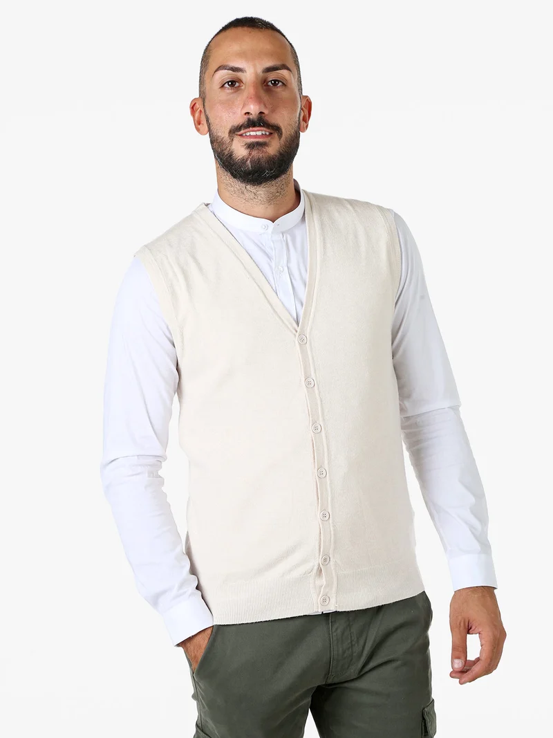 Gilet da uomo in maglia con bottoni - panna
