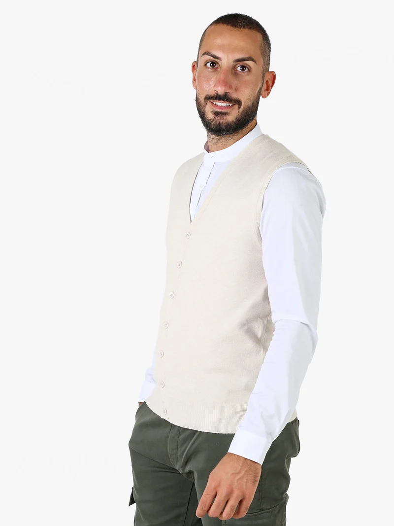 Gilet da uomo in maglia con bottoni - panna