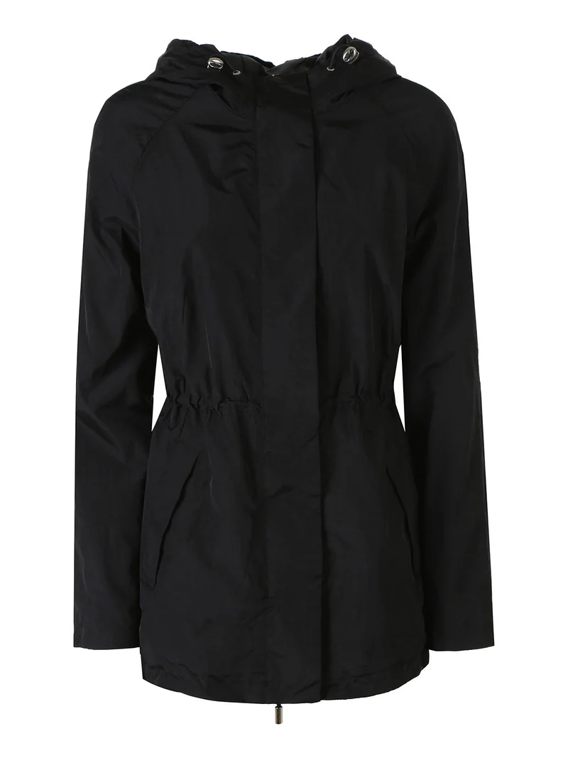 Giacca a vento da donna con cappuccio e zip - nero