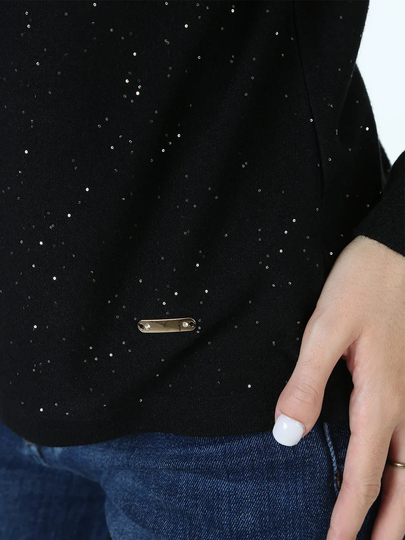 Maglia da donna con mini paillettes - nero