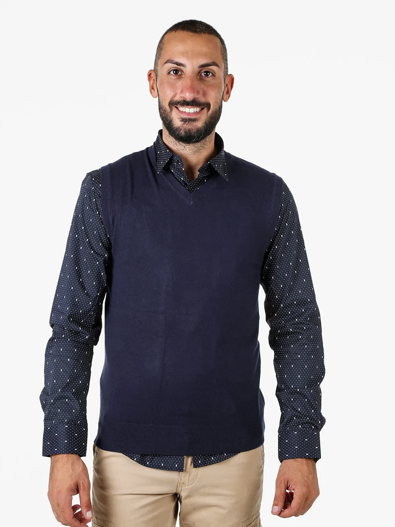 Gilet da uomo in maglia con scollo a V - blu scuro