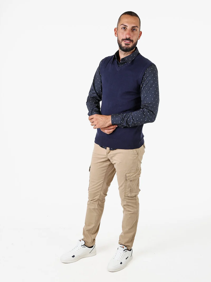 Gilet da uomo in maglia con scollo a V - blu scuro