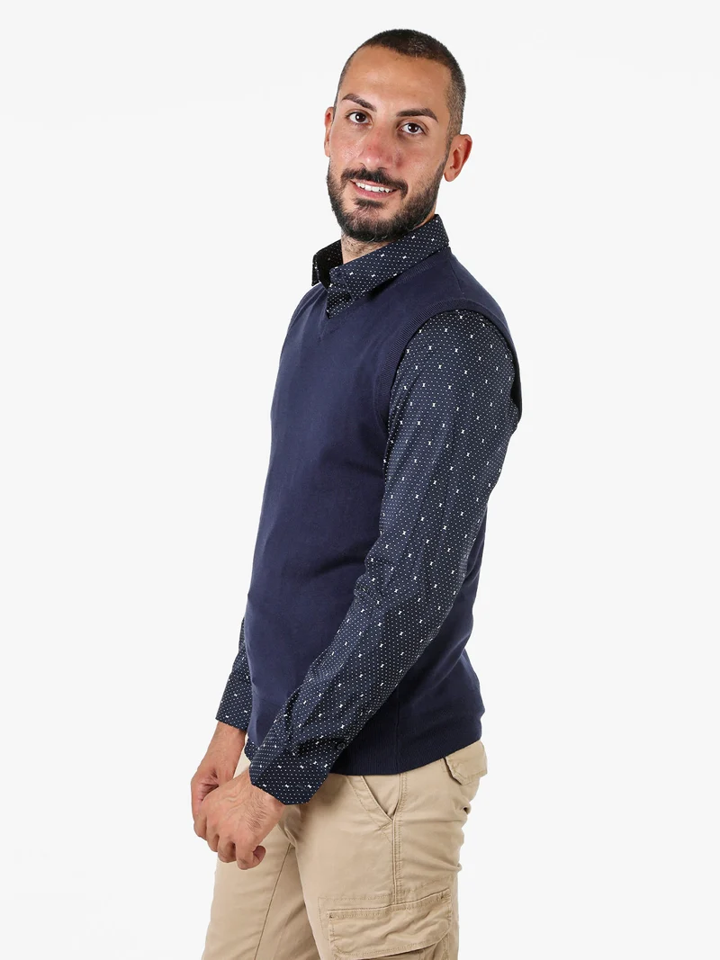 Gilet da uomo in maglia con scollo a V - blu scuro