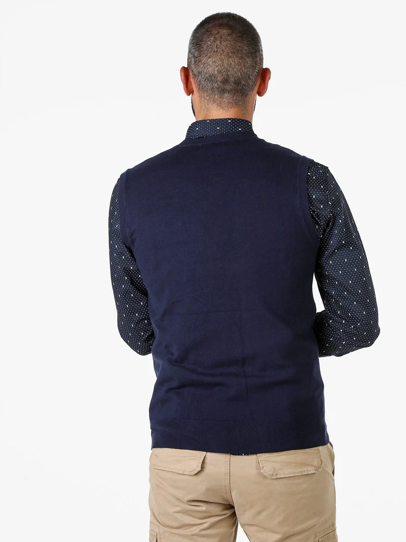 Gilet da uomo in maglia con scollo a V - blu scuro