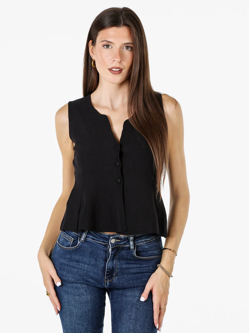 Gilet donna in maglia con bottoni e scollo a V - nero