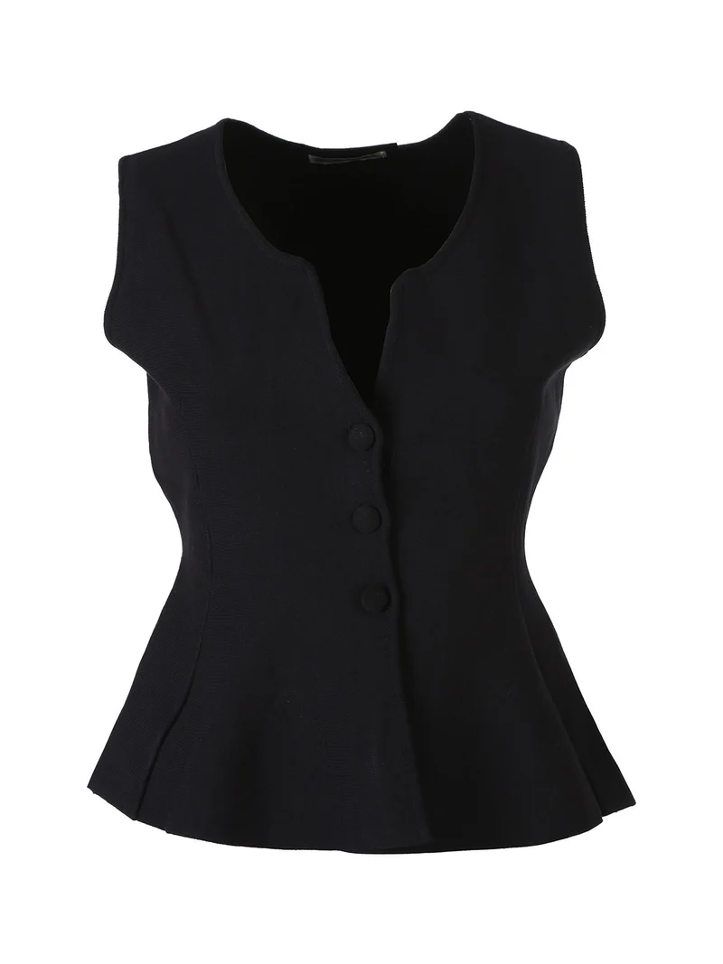 Gilet donna in maglia con bottoni e scollo a V - nero