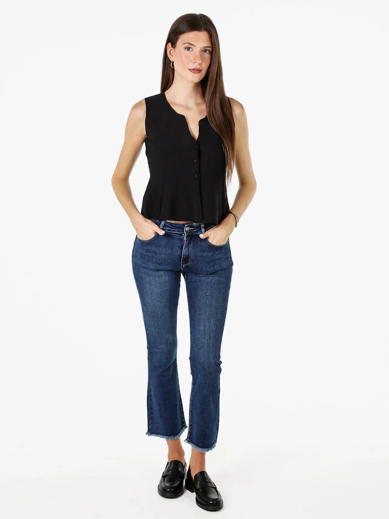 Gilet donna in maglia con bottoni e scollo a V - nero