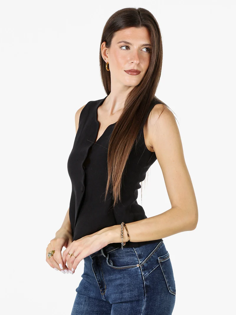 Gilet donna in maglia con bottoni e scollo a V - nero