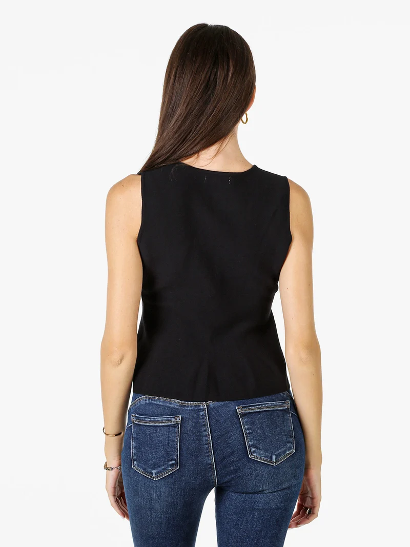 Gilet donna in maglia con bottoni e scollo a V - nero