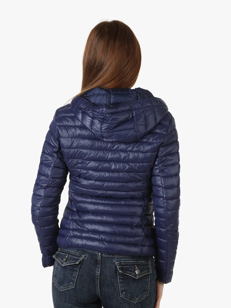 Giubbotto donna imbottito con cappuccio removibile e zip - blu scuro