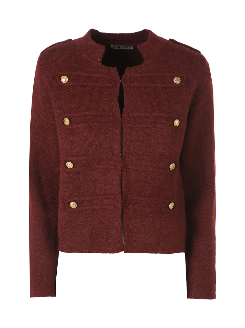 Giacca donna in maglia con bottoni decorativi dorati - bordeaux