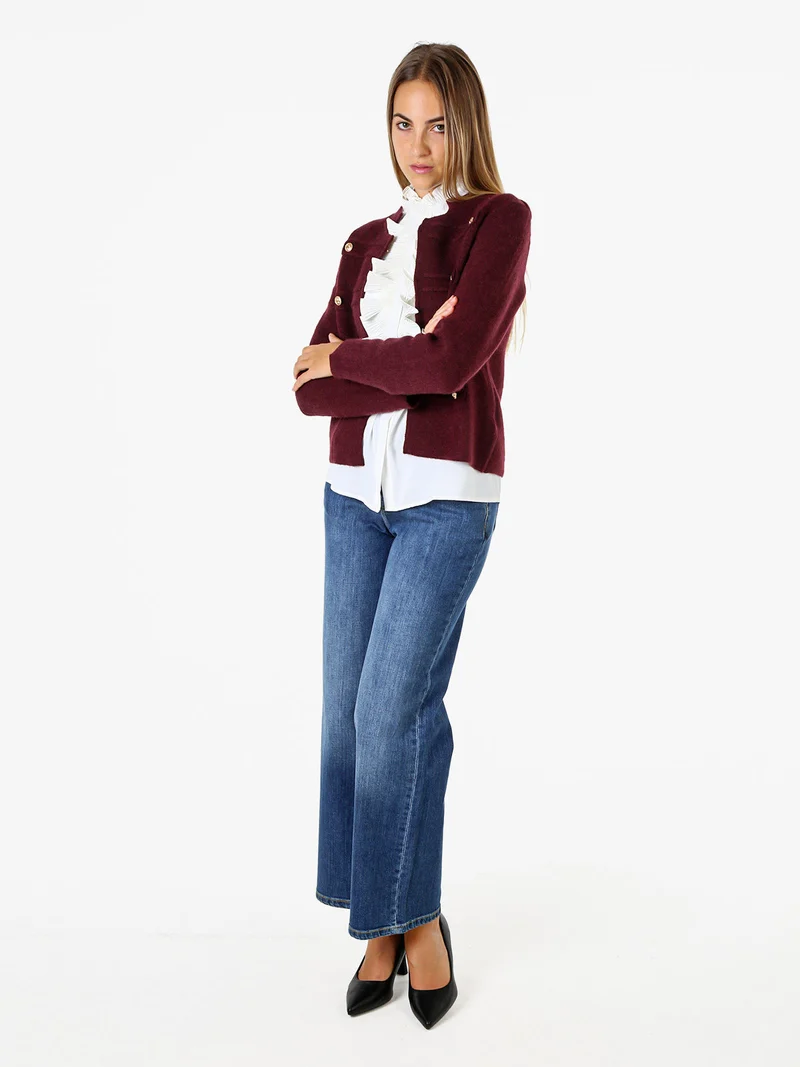 Giacca donna in maglia con bottoni decorativi dorati - bordeaux