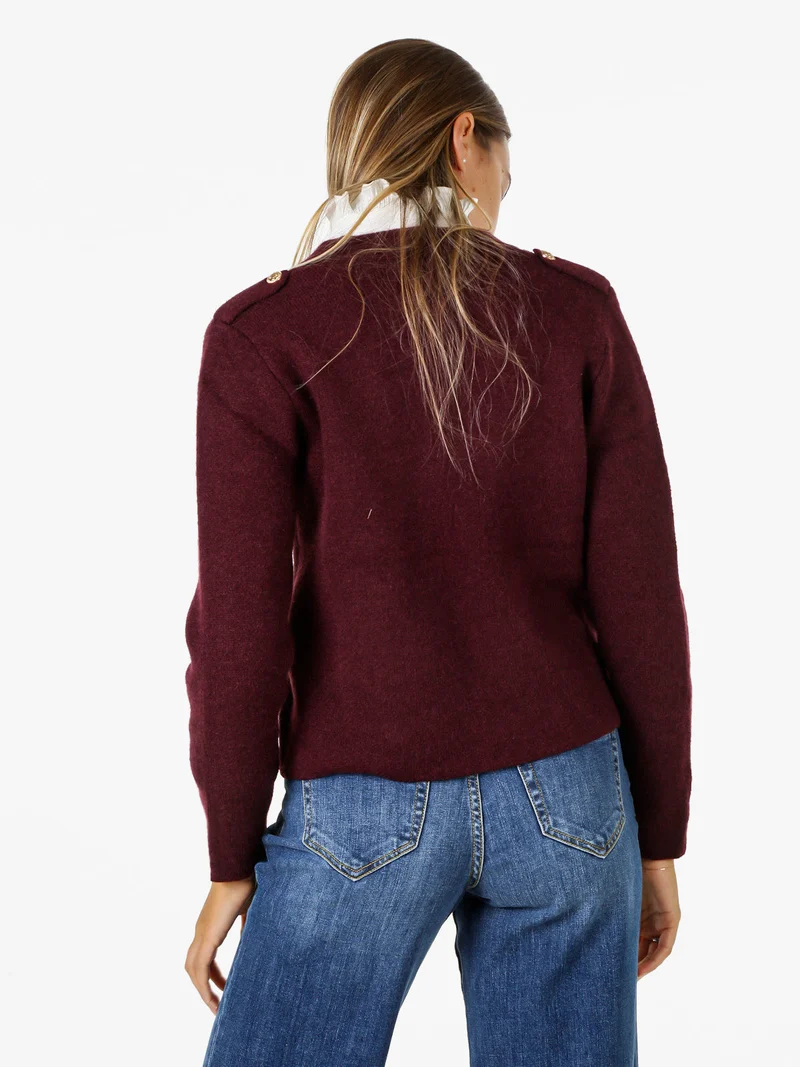Giacca donna in maglia con bottoni decorativi dorati - bordeaux