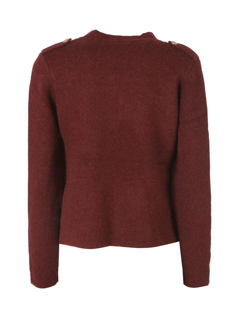 Giacca donna in maglia con bottoni decorativi dorati - bordeaux