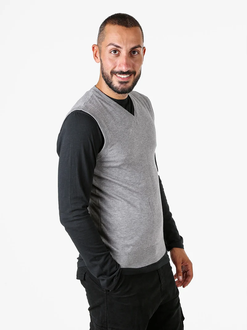 Gilet da uomo in maglia con scollo a V - grigio