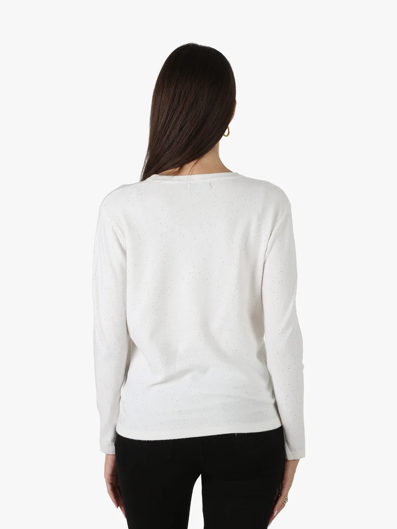 Maglia da donna con mini paillettes - bianco
