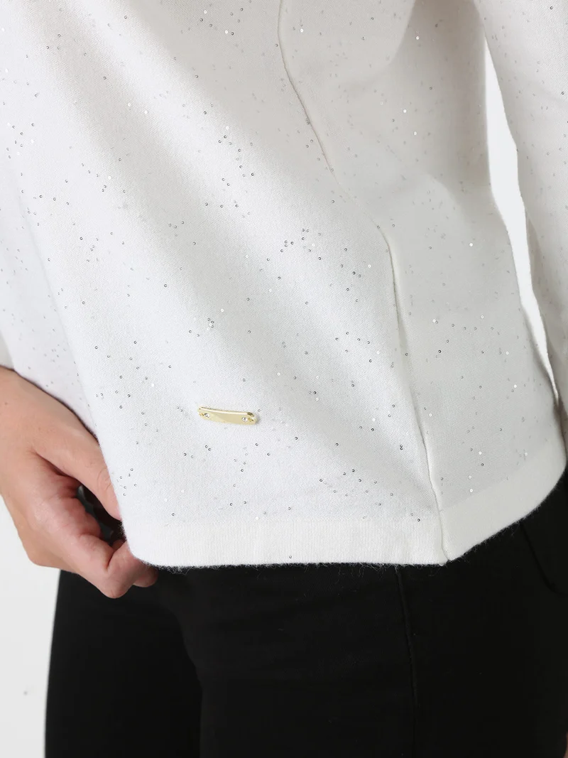 Maglia da donna con mini paillettes - bianco
