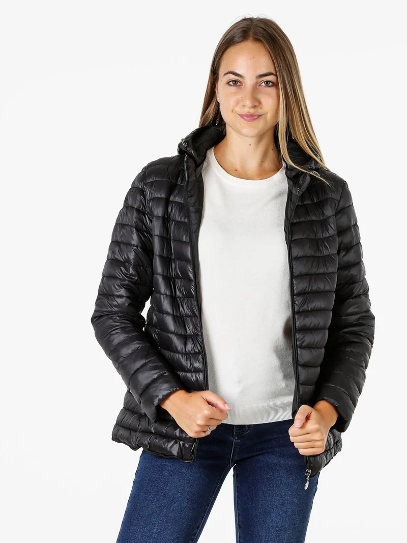 Giubbino donna modello 100 grammi con zip e cappuccio removibile - nero