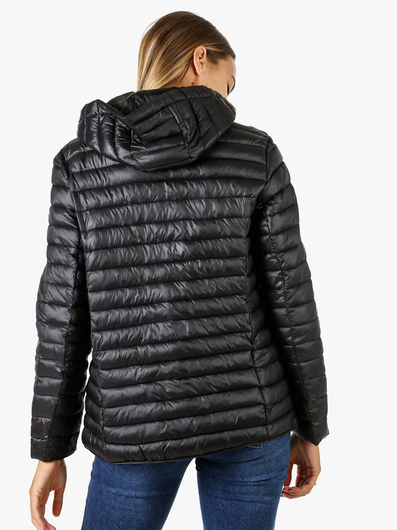 Giubbino donna modello 100 grammi con zip e cappuccio removibile - nero