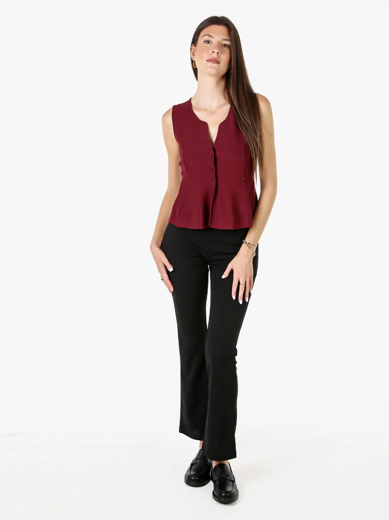 Gilet donna in maglia con bottoni e scollo a V - bordeaux