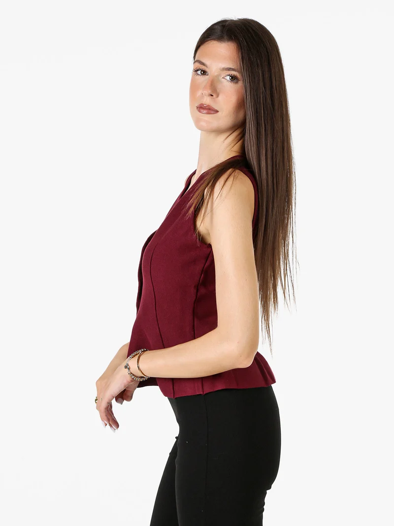 Gilet donna in maglia con bottoni e scollo a V - bordeaux