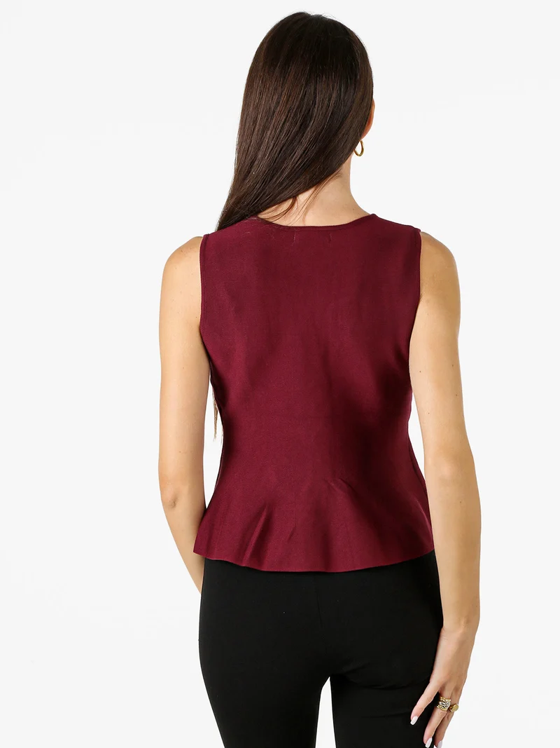 Gilet donna in maglia con bottoni e scollo a V - bordeaux