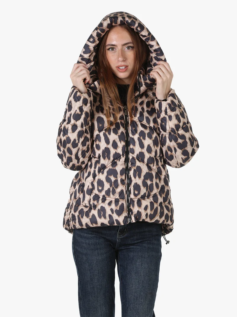Giubbotto animalier da donna imbottito - beige