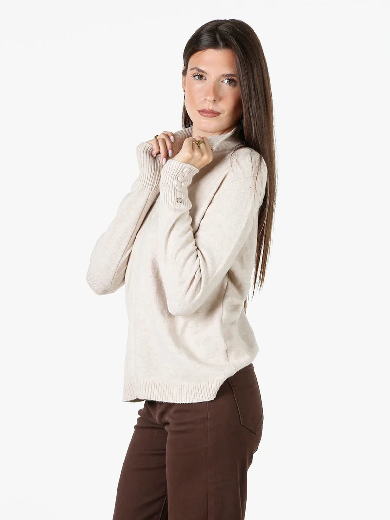 Cardigan donna in maglia con zip - beige