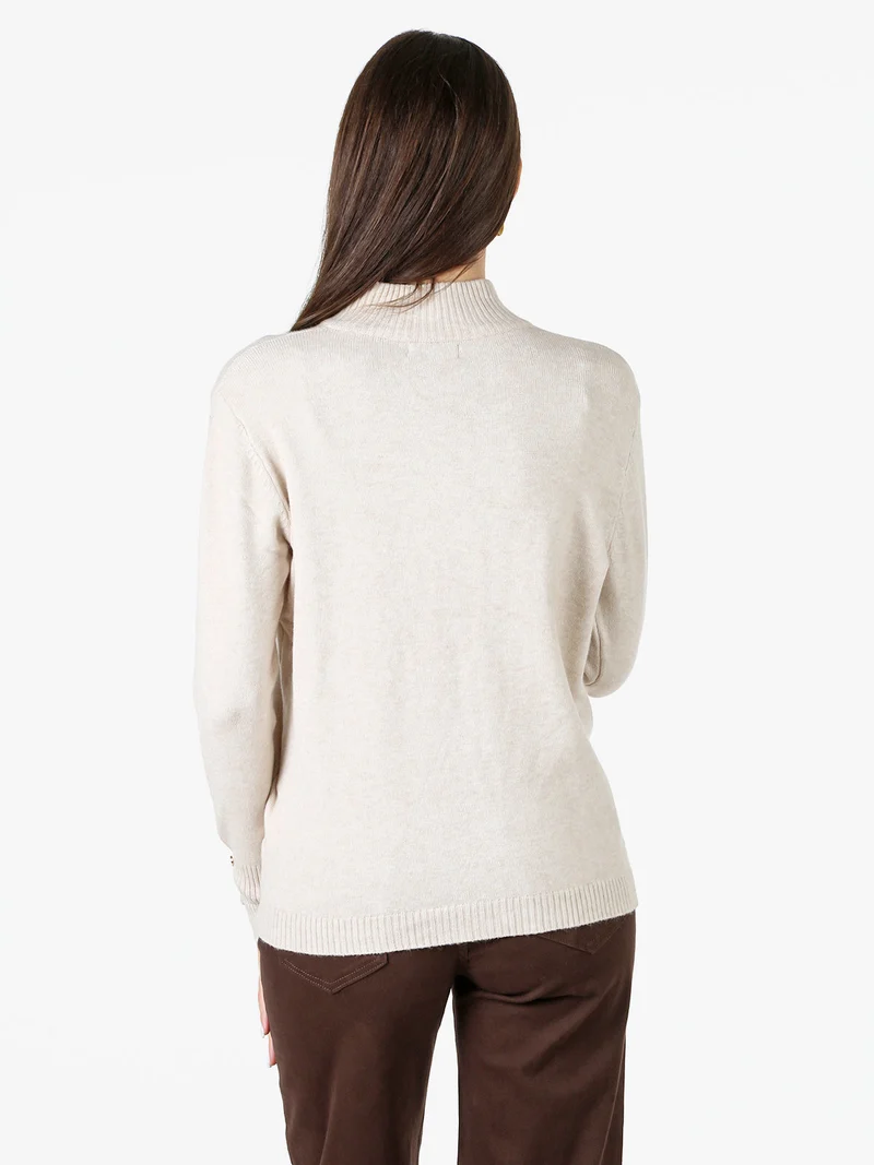 Cardigan donna in maglia con zip - beige