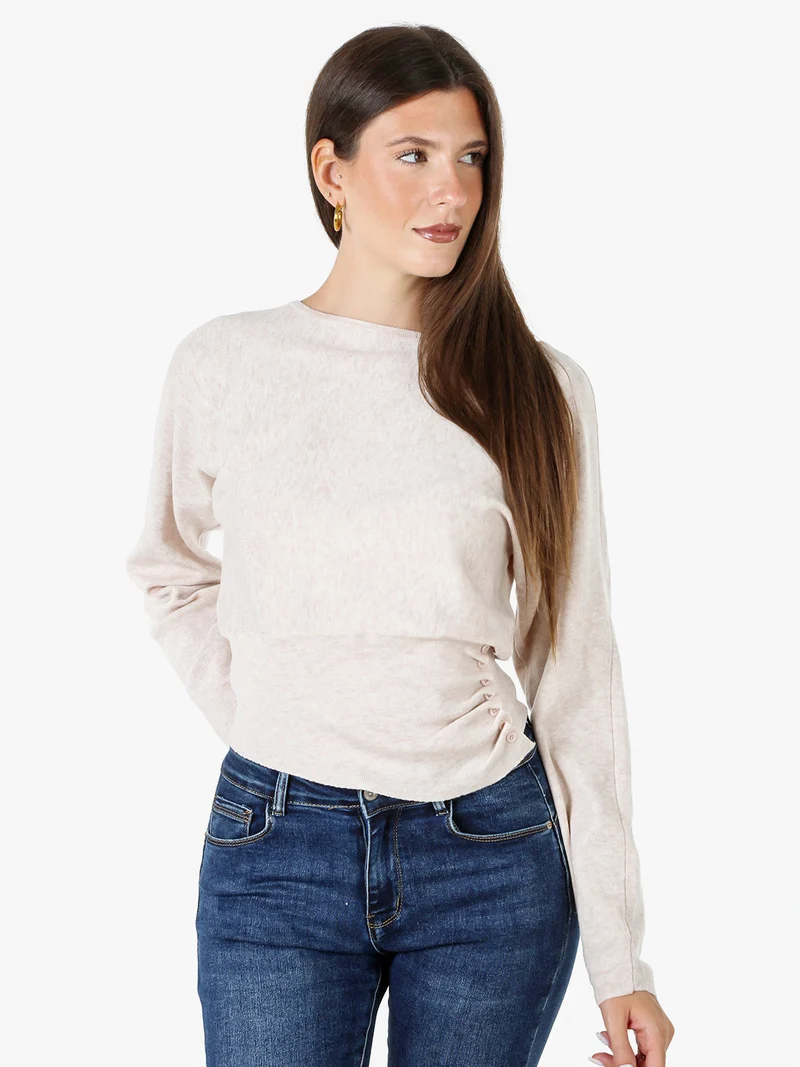 Maglia donna con scollo a barchetta e maniche a pipistrello - cipria