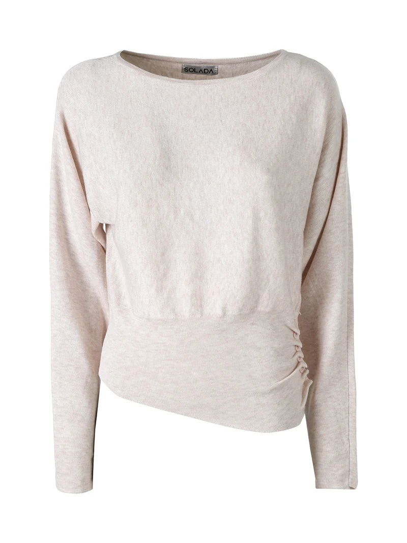 Maglia donna con scollo a barchetta e maniche a pipistrello - cipria