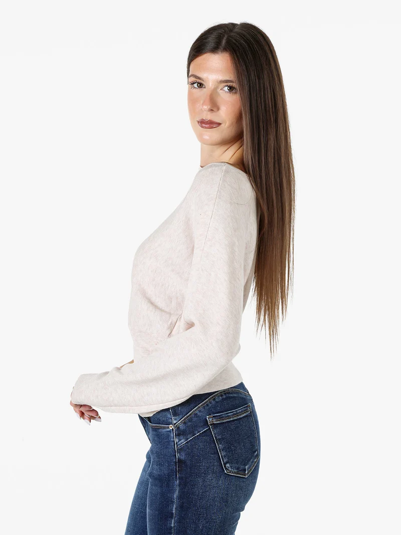 Maglia donna con scollo a barchetta e maniche a pipistrello - cipria