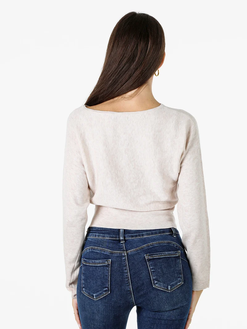 Maglia donna con scollo a barchetta e maniche a pipistrello - cipria