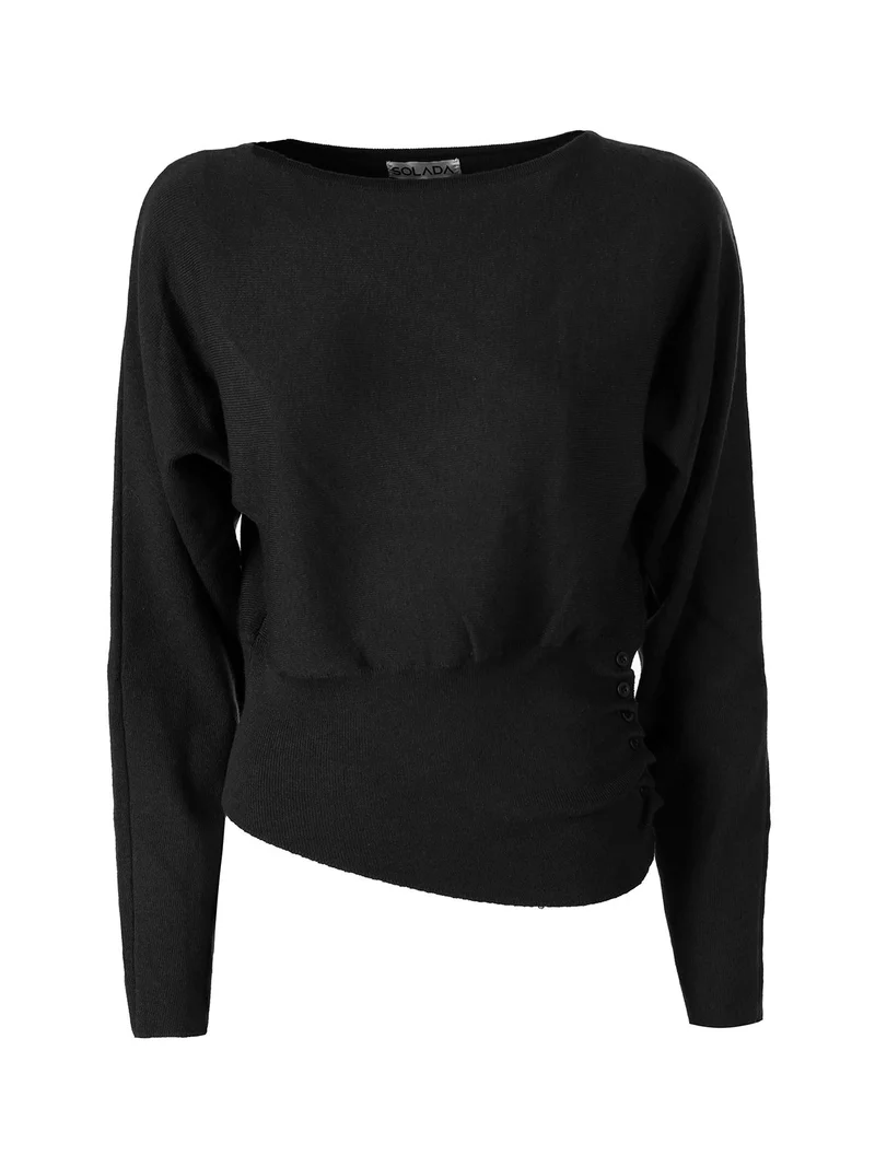 Maglia donna con scollo a barchetta e maniche a pipistrello - nero