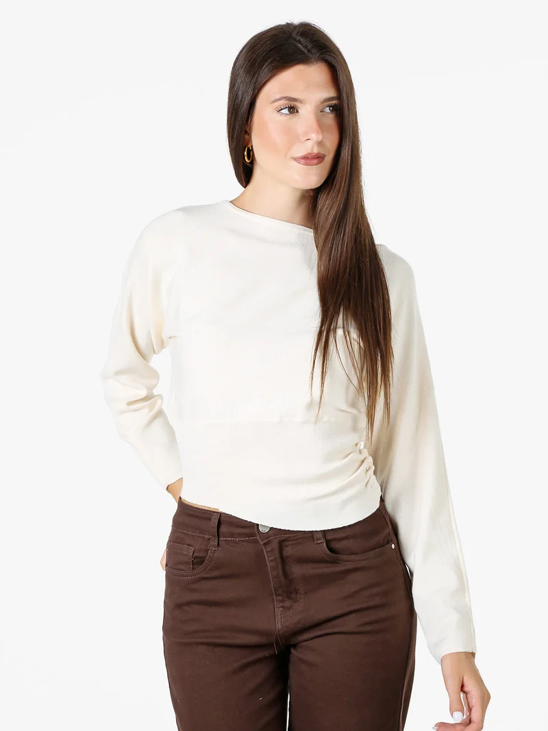 Maglia donna con scollo a barchetta e maniche a pipistrello - panna