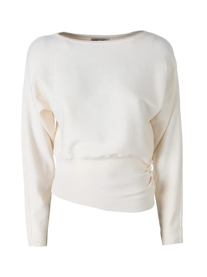Maglia donna con scollo a barchetta e maniche a pipistrello - panna