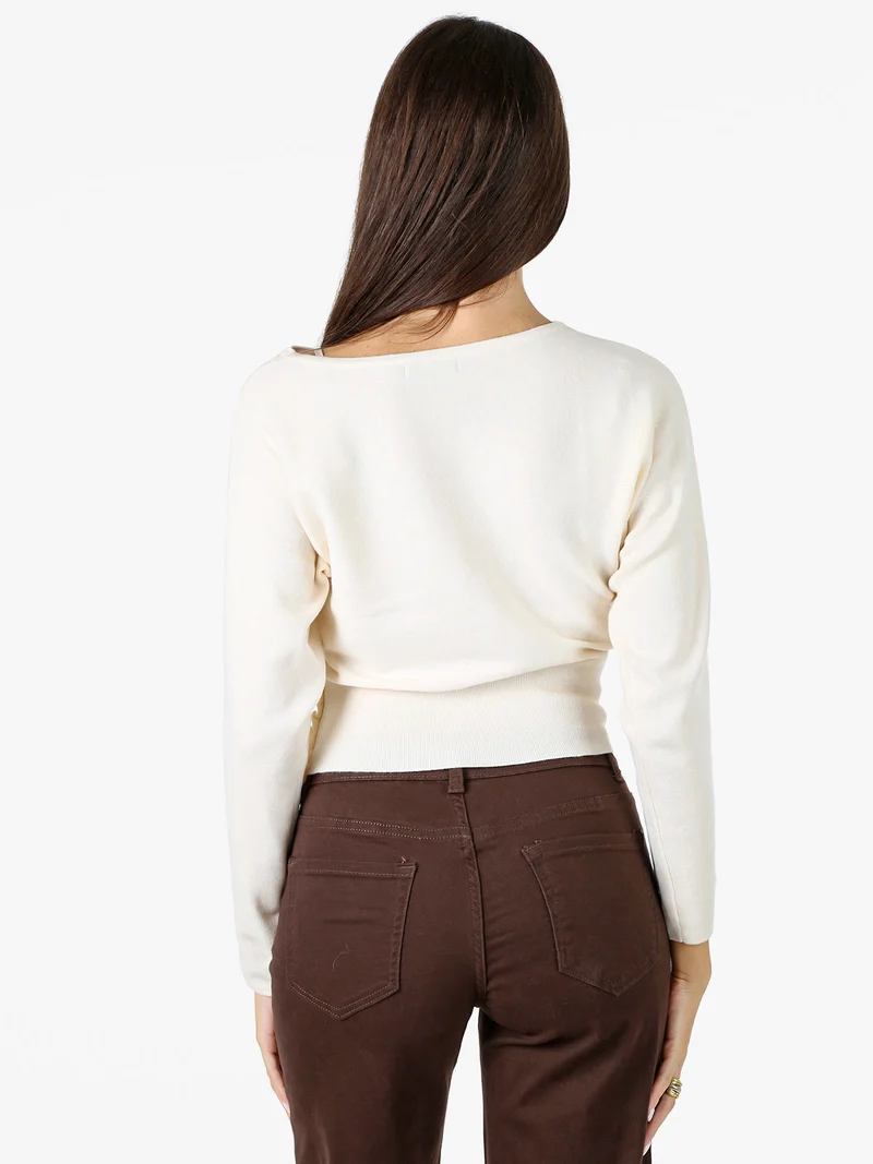 Maglia donna con scollo a barchetta e maniche a pipistrello - panna