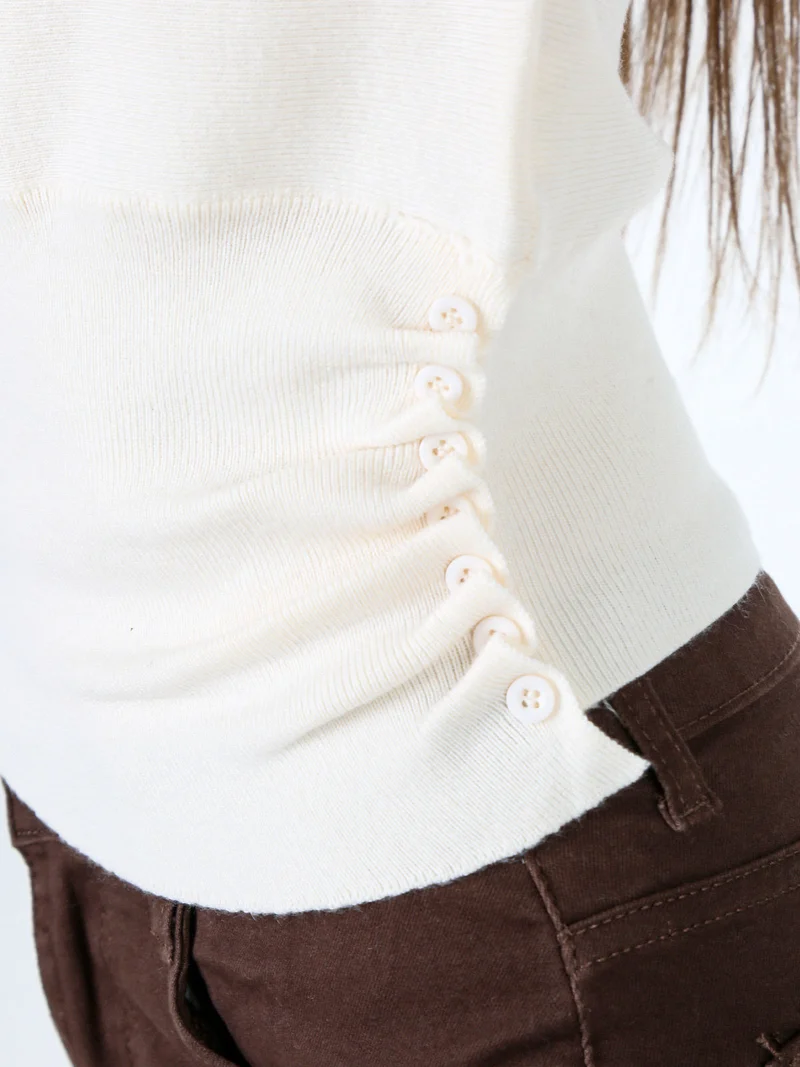 Maglia donna con scollo a barchetta e maniche a pipistrello - panna