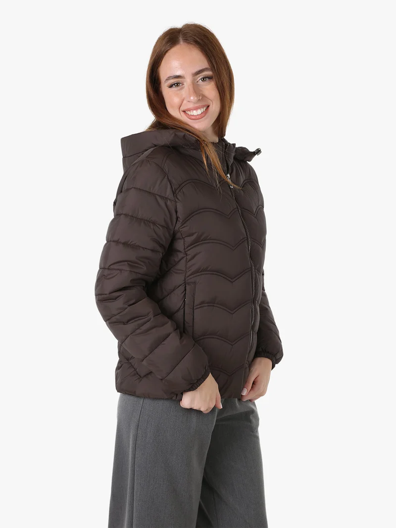 Giubbotto donna imbottito con cappuccio e zip - moro