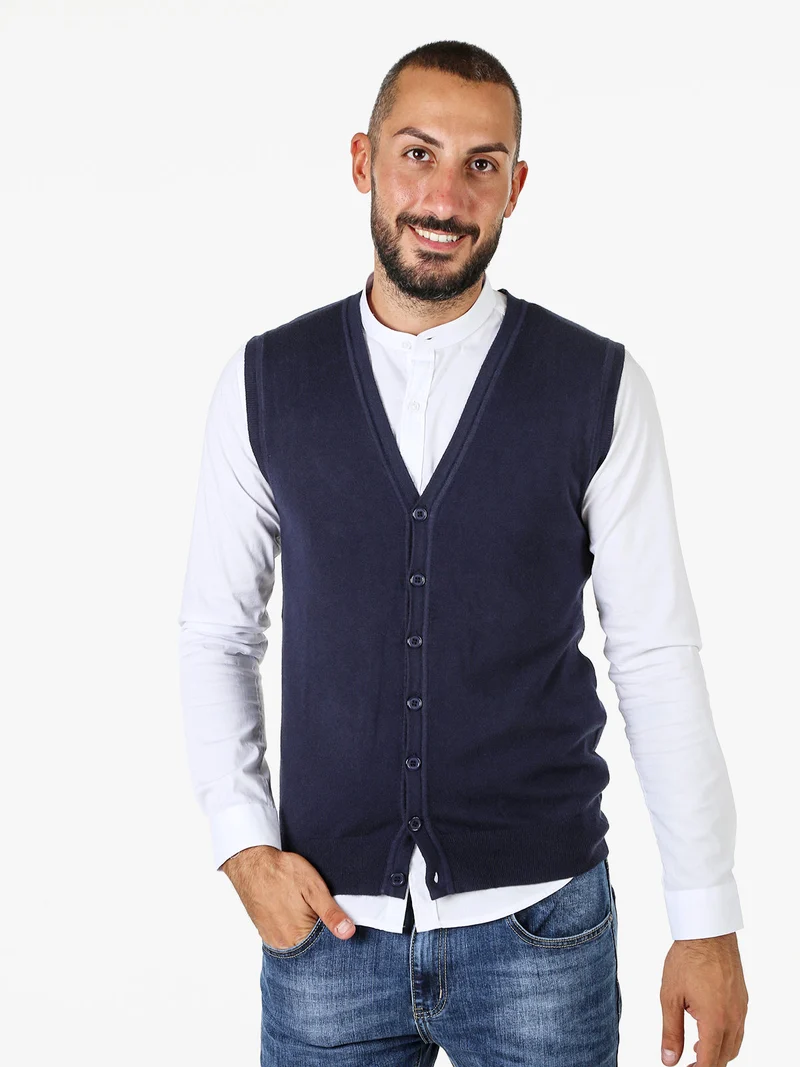 Gilet da uomo in maglia con bottoni - blu scuro