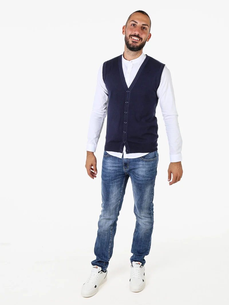Gilet da uomo in maglia con bottoni - blu scuro